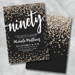 Black Gold 90th Birthday Invitation<br><div class="desc">Introducing a chic and celebratory 90th birthday party invitation, perfect for marking this special milestone in style. The elegant design features a mix of gold and silver glitter confetti, adding a touch of fun and festivity. At the top, "Ninety" is prominently displayed in bold calligraphy, setting the tone for an...</div>