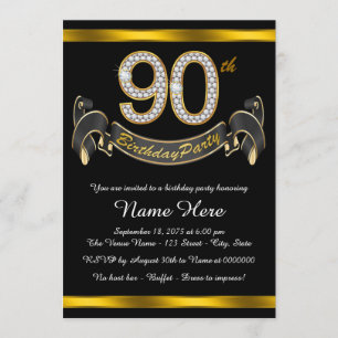 Black Gold 90th Birthday Party Invitation