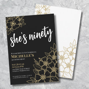 Black Gold 90th Birthday Party Invitation