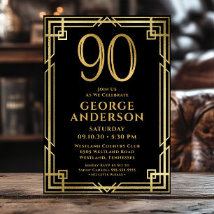 Black Gold 90th Birthday Photo Invitation