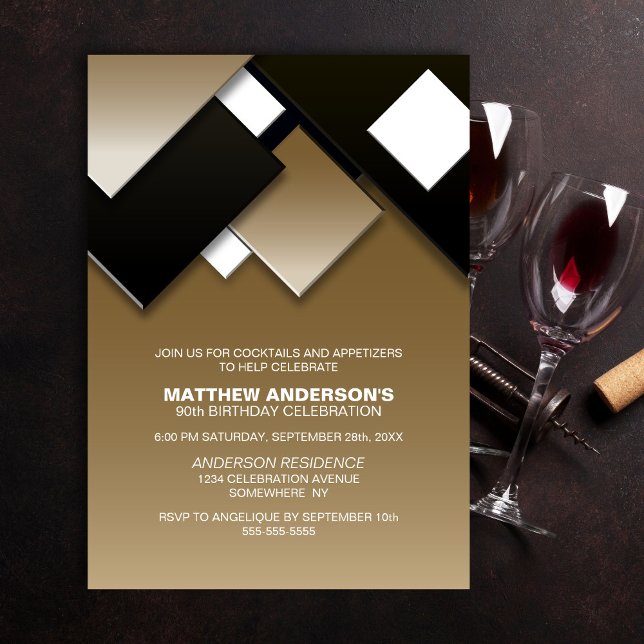 Black Gold 90th Cocktail Birthday Party Invitation (Creator Uploaded)