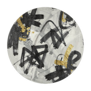 Black Gold Abstract Brushstrokes Cutting Board