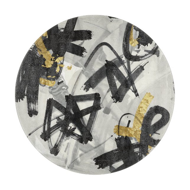Black Gold Abstract Brushstrokes Cutting Board (Front)