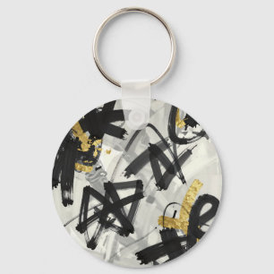Black Gold Abstract Brushstrokes Key Ring