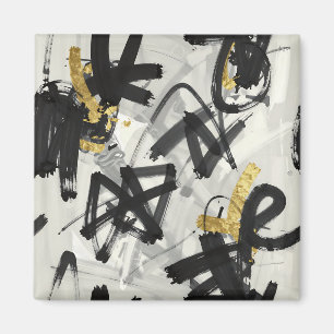 Black Gold Abstract Brushstrokes Magnet