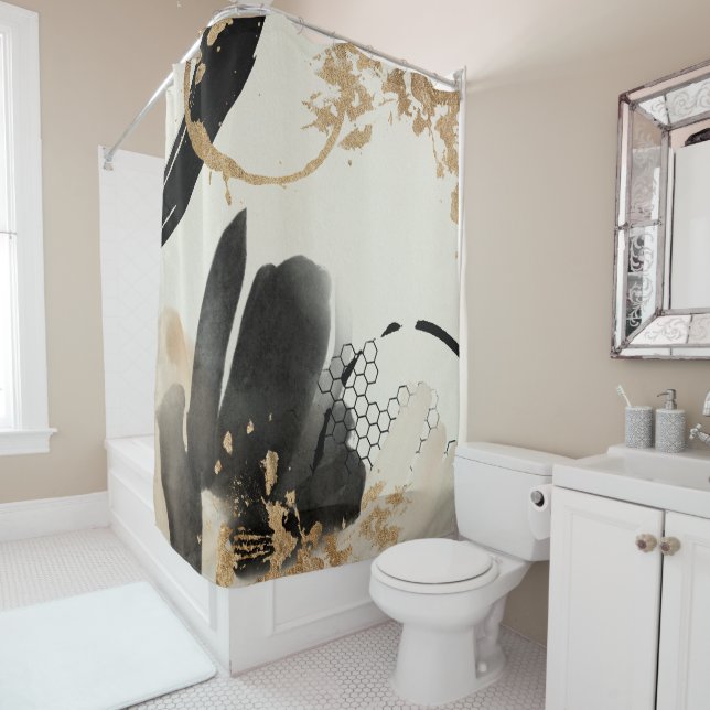 Black Gold Abstract Design Shower Curtain (In Situ)