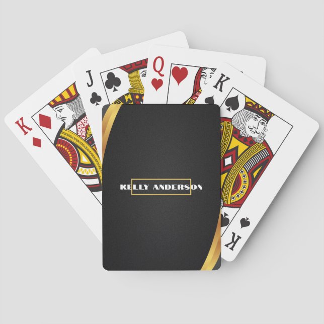 Black & Gold Abstract Design with Custom Text Playing Cards (Back)