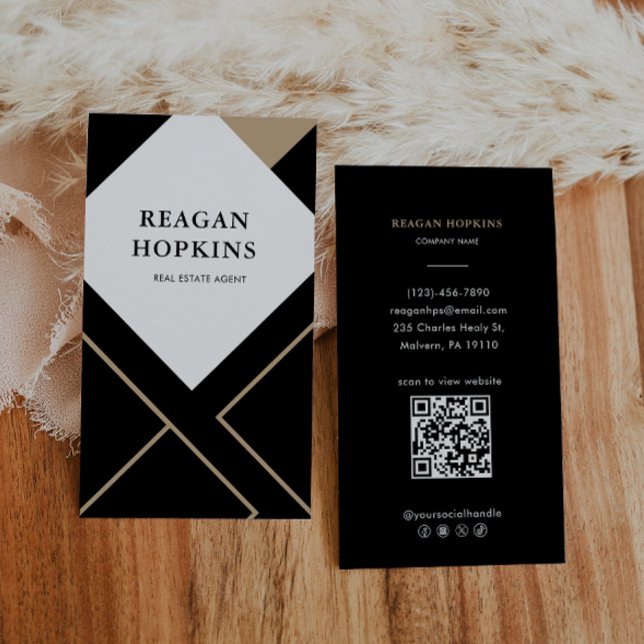 Black Gold Abstract Geometric Real Estate Agent Business Card (Creator Uploaded)