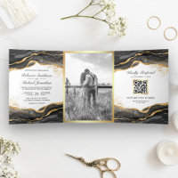 Black Gold Abstract Ink QR Code Wedding