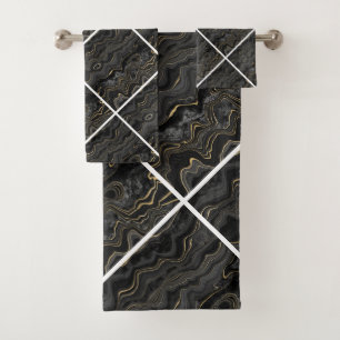 BLACK GOLD ABSTRACT MARBLE BATH TOWEL SET