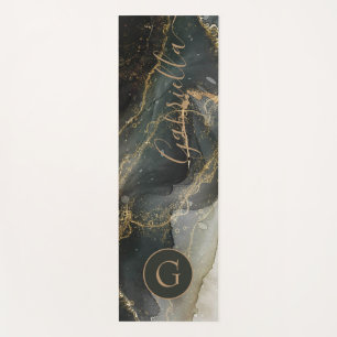 Black Gold Abstract Marble Monogram Yoga Mat
