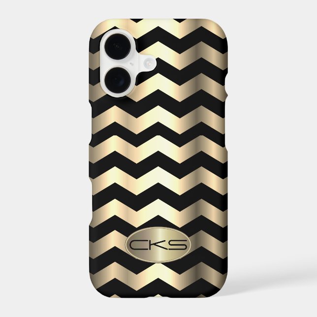 Black & Gold Abstract Stripes | Monogram  (Back)