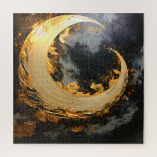 Black Gold Abstract Swirl Modern Moon Jigsaw Puzzle