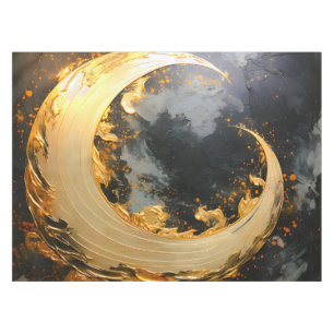 Black Gold Abstract Swirl Modern Moon Tablecloth
