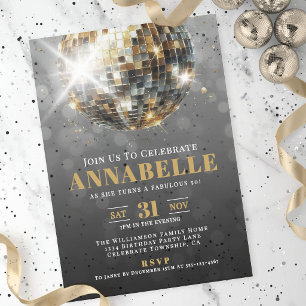 Black Gold Adult 50th Birthday Party Acrylic Invitations