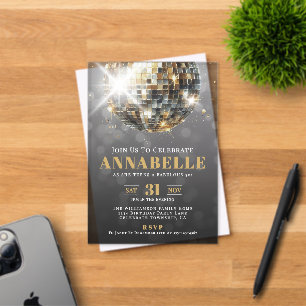 Black Gold Adult 50th Birthday Party Acrylic Invitations
