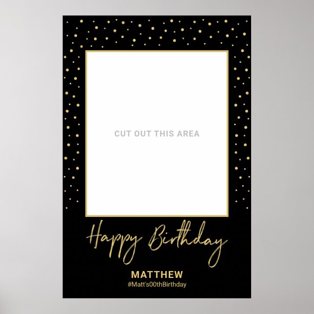 Black & Gold Adult Birthday Photo Frame Prop Poster (Front)