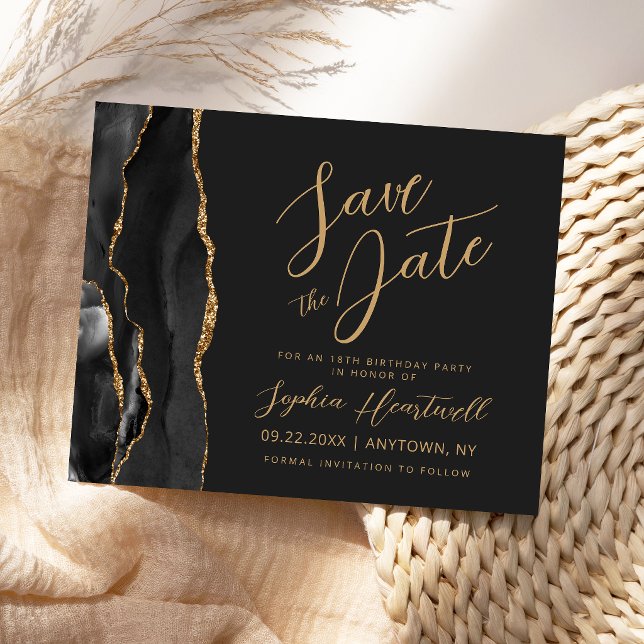 Black Gold Agate 18th Birthday Save the Date (Creator Uploaded)