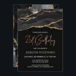 Black Gold Agate 21st Birthday Party<br><div class="desc">This elegant 21st birthday invitation features a watercolor image of an agate geode in black with faux gold highlights. The words "21st Birthday" appear in faux gold glitter in decorative modern handwriting font. Customise it with the name of the guest of honour in gold coloured text and the details in...</div>