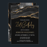 Black Gold Agate 21st Birthday Party<br><div class="desc">This elegant 21st birthday invitation features a watercolor image of an agate geode in black with faux gold highlights. The words "21st Birthday" appear in faux gold glitter in decorative modern handwriting font. Customise it with the name of the guest of honour in gold coloured text and the details in...</div>