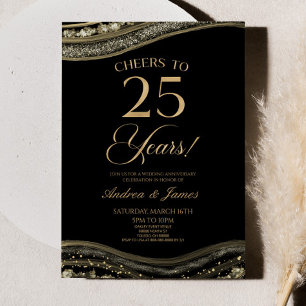 Black Gold Agate 25th Wedding Anniversary Party Invitation