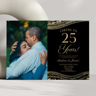Black Gold Agate 25th Wedding Anniversary Party Invitation