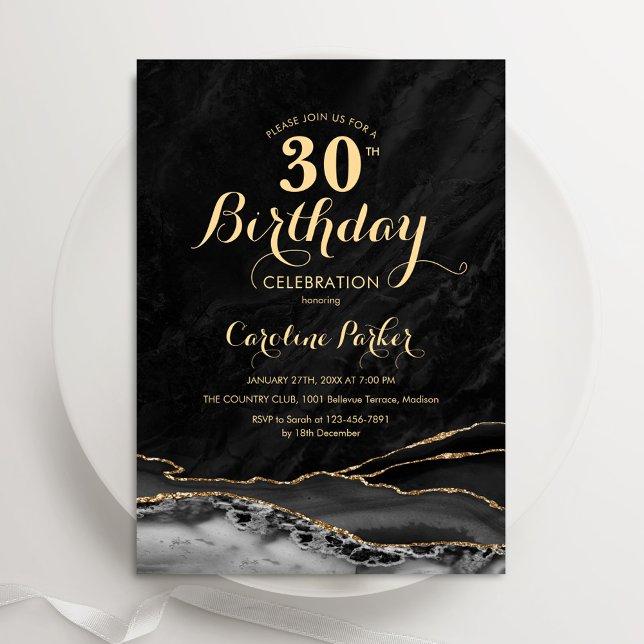 Black Gold Agate 30th Birthday Invitation (Creator Uploaded)