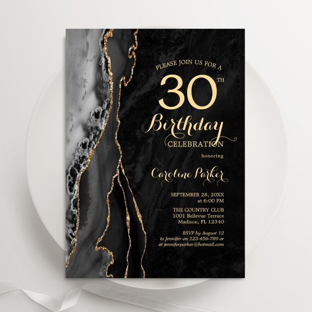 Black Gold Agate 30th Birthday Invitation (Creator Uploaded)