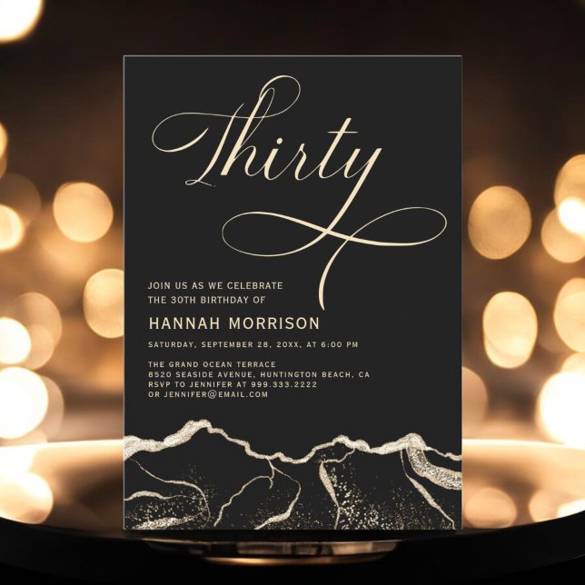 Black Gold Agate 30th Thirty Birthday Party  Invitation (Creator Uploaded)
