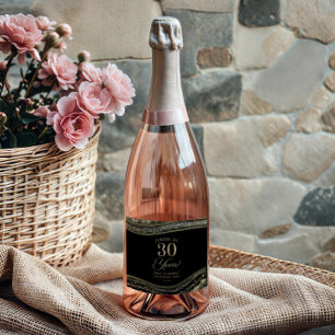 Black Gold Agate 30th Wedding Anniversary Party Sparkling Wine Label