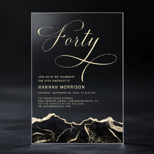 Black Gold Agate 40th Forty Birthday Party Acrylic Invitations