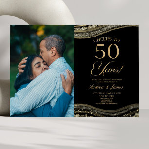 Black Gold Agate 50th Wedding Anniversary Party Invitation