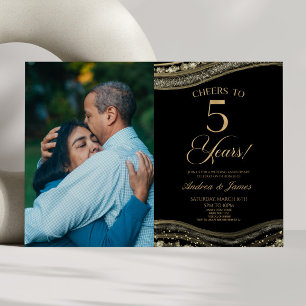 Black Gold Agate 5th Wedding Anniversary Party Invitation