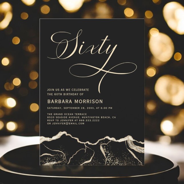 Black Gold Agate 60th Sixty Birthday Party Invitation (Creator Uploaded)
