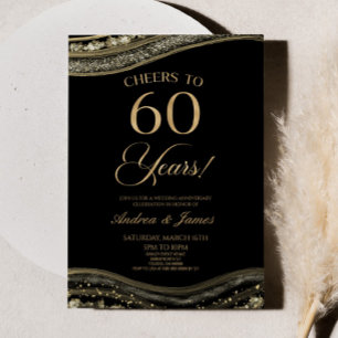 Black Gold Agate 60th Wedding Anniversary Party Invitation