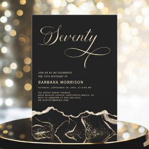 Black Gold Agate 70th Seventy Birthday Party Invitation