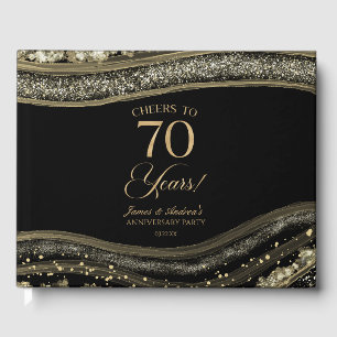 Black Gold Agate 70th Wedding Anniversary Party Guest Book