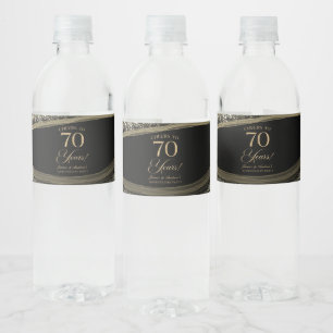 Black Gold Agate 70th Wedding Anniversary Party Water Bottle Label