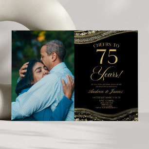 Black Gold Agate 75th Wedding Anniversary Party Invitation