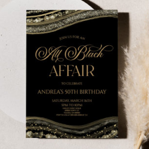 Black Gold Agate All Black Affair Birthday Party Invitation