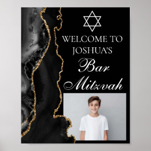 Black Gold Agate Bar Mitzvah Party Photo Poster