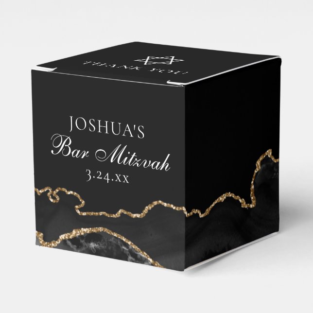 Black Gold Agate Bar Mitzvah Small Party Favour Box (Front Side)