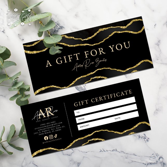 Black Gold Agate Beauty Salon Gift Certificate (Creator Uploaded)