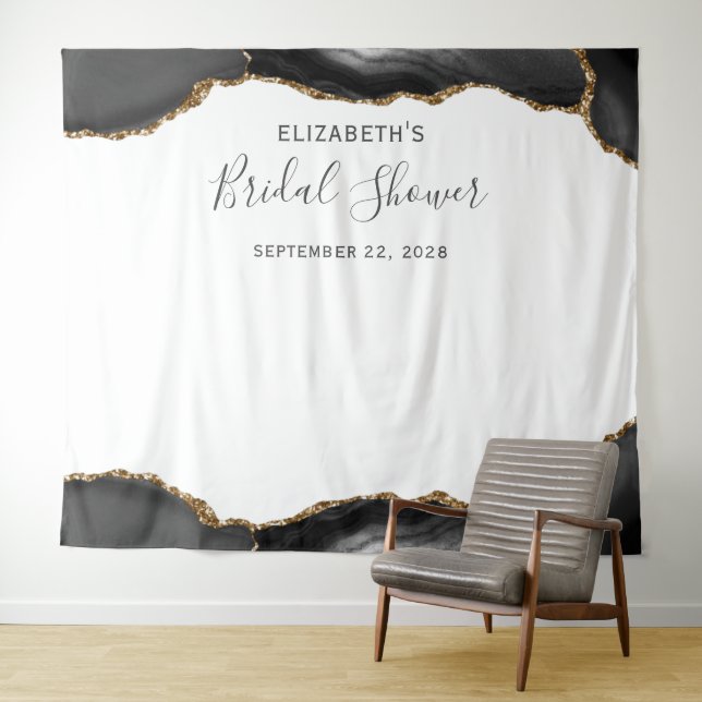 Black Gold Agate Bridal Shower Photo Booth Tapestry (In Situ (Horizontal))