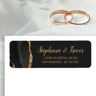 Black Gold Agate Brush Wedding Return Address Label