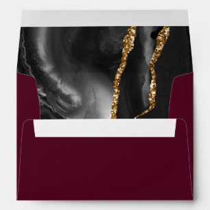 Black Gold Agate Burgundy Wedding Envelope