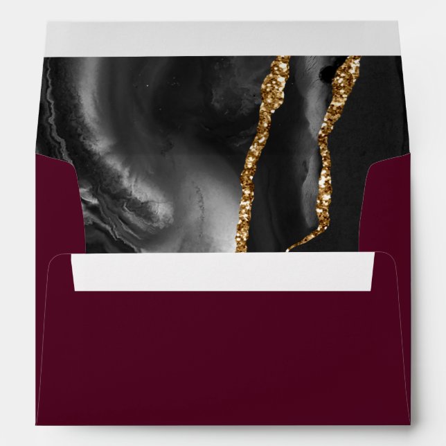Black Gold Agate Burgundy Wedding Envelope (Back (Bottom))