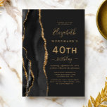 Black Gold Agate Dark 40th Birthday Party Invitation<br><div class="desc">The left-hand edge of this elegant modern birthday party invitation features a black watercolor agate border trimmed with faux gold glitter. The customisable text combines gold-coloured handwriting,  copperplate and italic fonts on a slate black background. The reverse side features a matching black and gold agate design.</div>