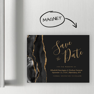 Black Gold Agate Dark Wedding Save the Date Magnet