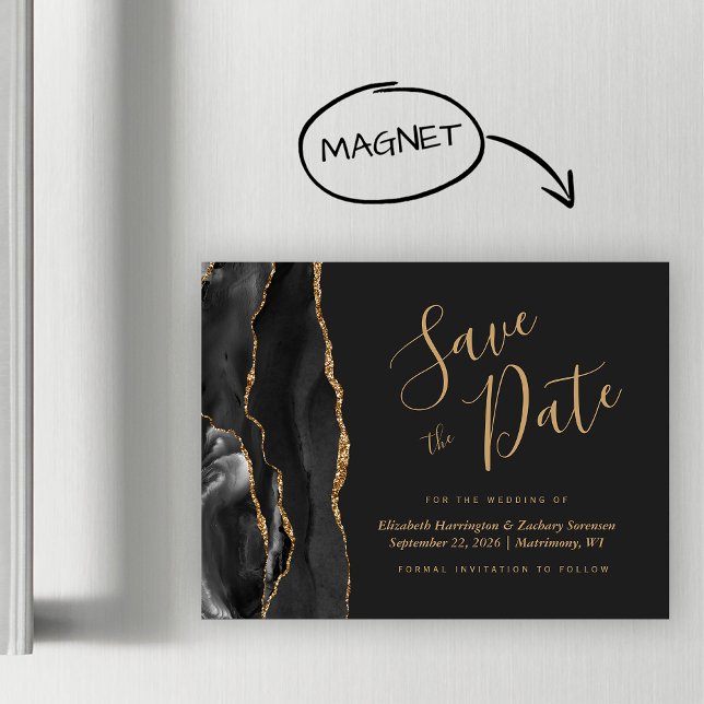 Black Gold Agate Dark Wedding Save the Date Magnet (Creator Uploaded)